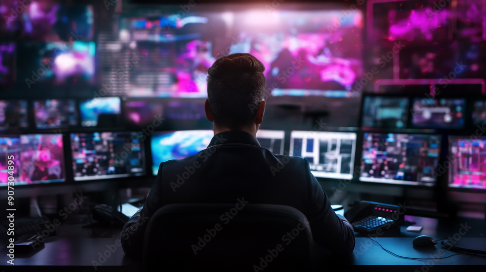 Man Analyzing Data on Multiple Monitors in Tech Center
Man Analyzing Data on Multiple Monitors in Tech Center