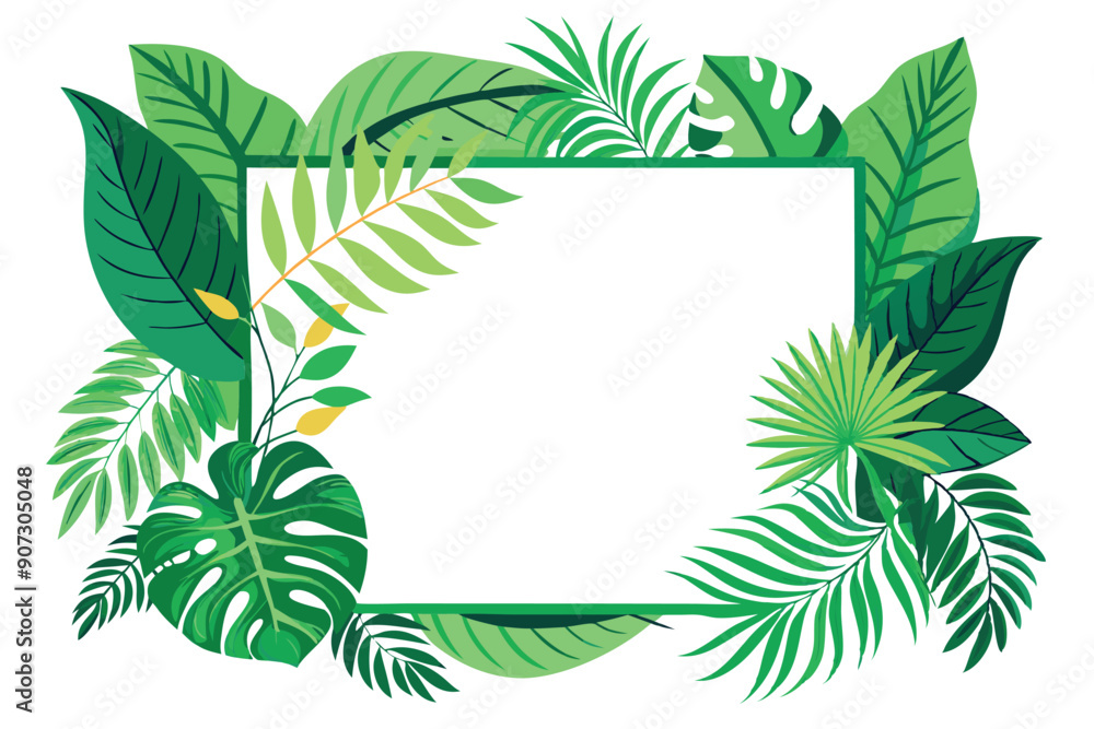 Tropical Leaf Frame with Blank Square Center Tropical Leaf Frame with Blank Square Center