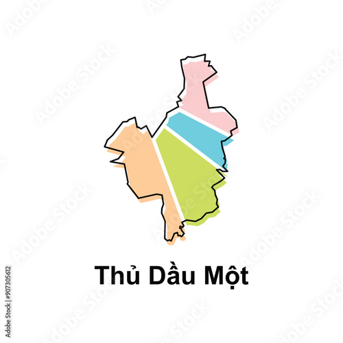 Vector isolated illustration of simplified administrative map of Thu Dau Mot. Borders and names of the regions. suitable for your company