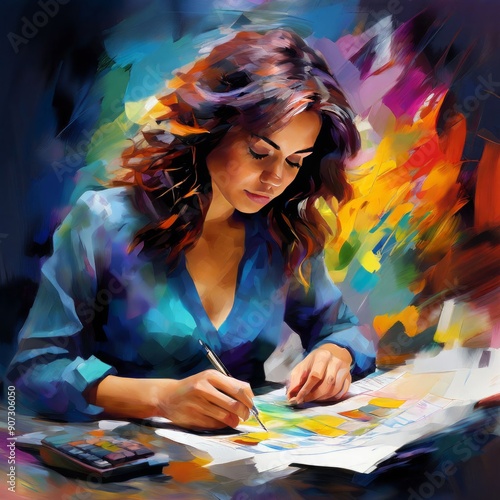 vibrant colors an impressionist illustration of a businesswoman photo