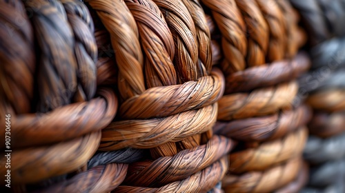 A close up of a woven basket with brown and gray strands