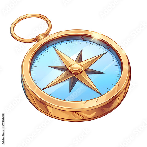 A detailed illustration clipart of a classic compass with a brass finish. The compass is set against a transparent background, emphasizing its utility for navigation.