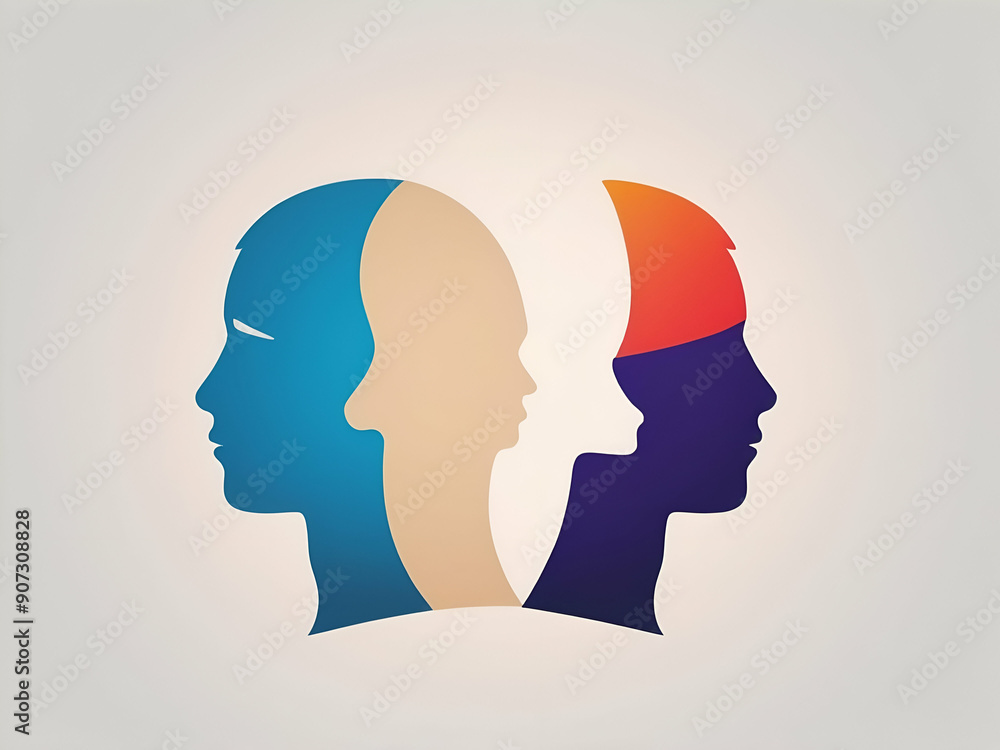 abstract person hiding its sadness. Feeling two different emotions. Human head silhouette color flat outline icon abstract person hiding its sadness. Feeling two different emotions. Human head silhouette color flat outline icon