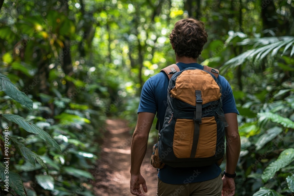 Into the Wilderness: Mindful Hiker Embracing Adventure in Dense Forest Silhouette Into the Wilderness: Mindful Hiker Embracing Adventure in Dense Forest Silhouette