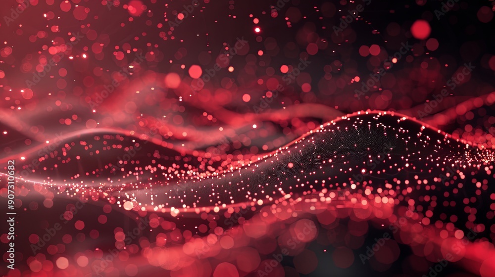 Futuristic Data Technology Wave Illustration, Hyperrealistic 3D Big Data Visualization with Abstract Digital Network of Particles, 8K Resolution Red Scheme Futuristic Data Technology Wave Illustration, Hyperrealistic 3D Big Data Visualization with Abstract Digital Network of Particles, 8K Resolution Red Scheme