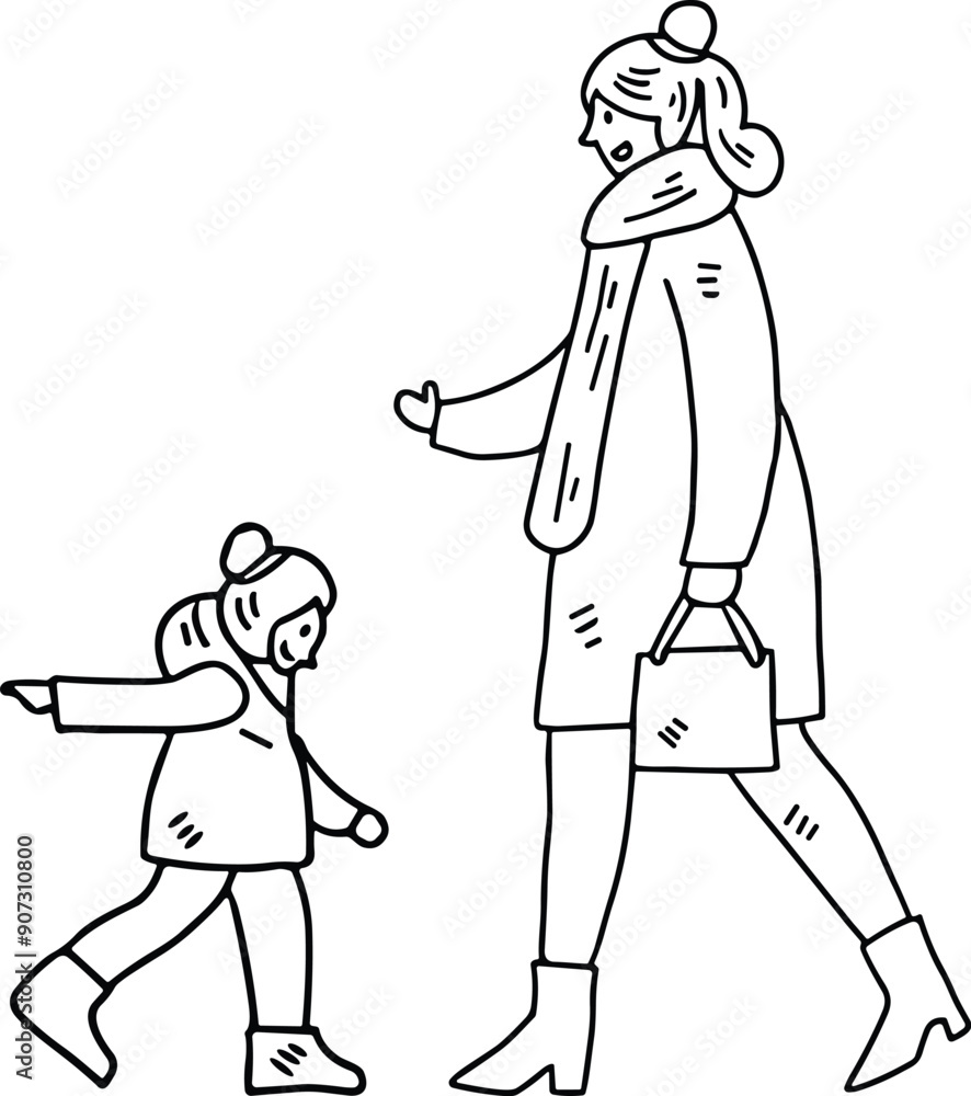 A woman and a child are walking together A woman and a child are walking together