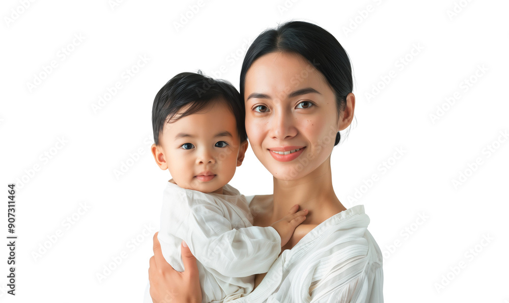 Portrait of happy mother having fun with her child, family relationship and motherhood, isolated on transparent background Portrait of happy mother having fun with her child, family relationship and motherhood, isolated on transparent background