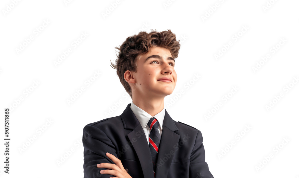 Portrait of a handsome high school boy smiling and looking up, isolated on transparent background Portrait of a handsome high school boy smiling and looking up, isolated on transparent background