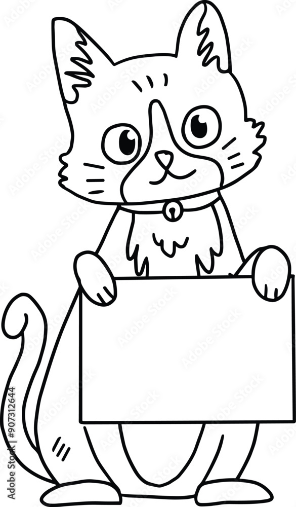 Fototapeta premium A cat is holding a blank piece of paper