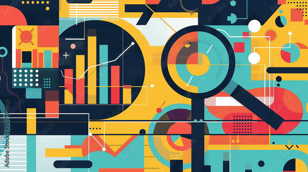 A typography-focused design featuring motivational financial phrases and keywords, creatively arranged around an abstract outline of a magnifying glass and graphs. A typography-focused design featuring motivational financial phrases and keywords, creatively arranged around an abstract outline of a magnifying glass and graphs.