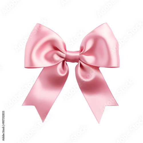3D illustration of pink bow ribbon on transparent background, suitable for decoration.