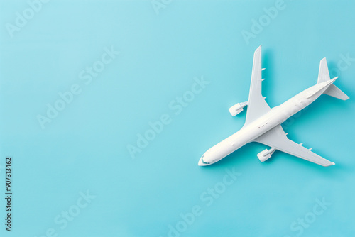 Wallpaper Mural  Minimalist white airplane toy model on pastel blue background with copy space Torontodigital.ca
