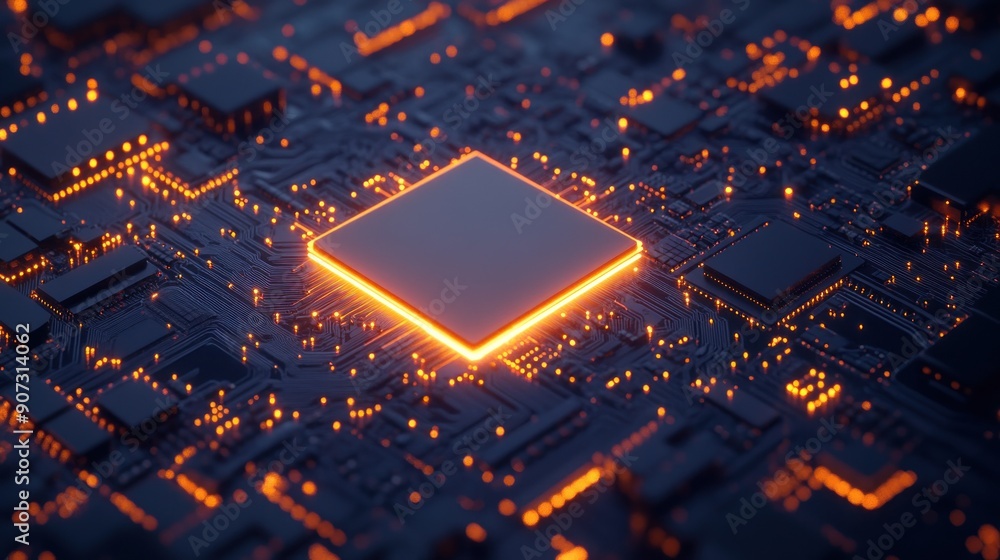 Circuit Board with Glowing Processor Circuit Board with Glowing Processor
