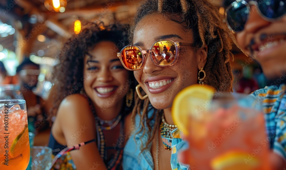 A group of diverse friends enjoys happy hour, taking selfies with their smartphones and sipping mojito cocktails at a bar restaurant, embracing a lively lifestyle. A group of diverse friends enjoys happy hour, taking selfies with their smartphones and sipping mojito cocktails at a bar restaurant, embracing a lively lifestyle.