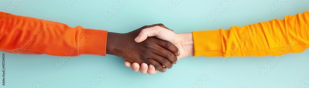 Hands clasping, friendship theme, flat design illustration