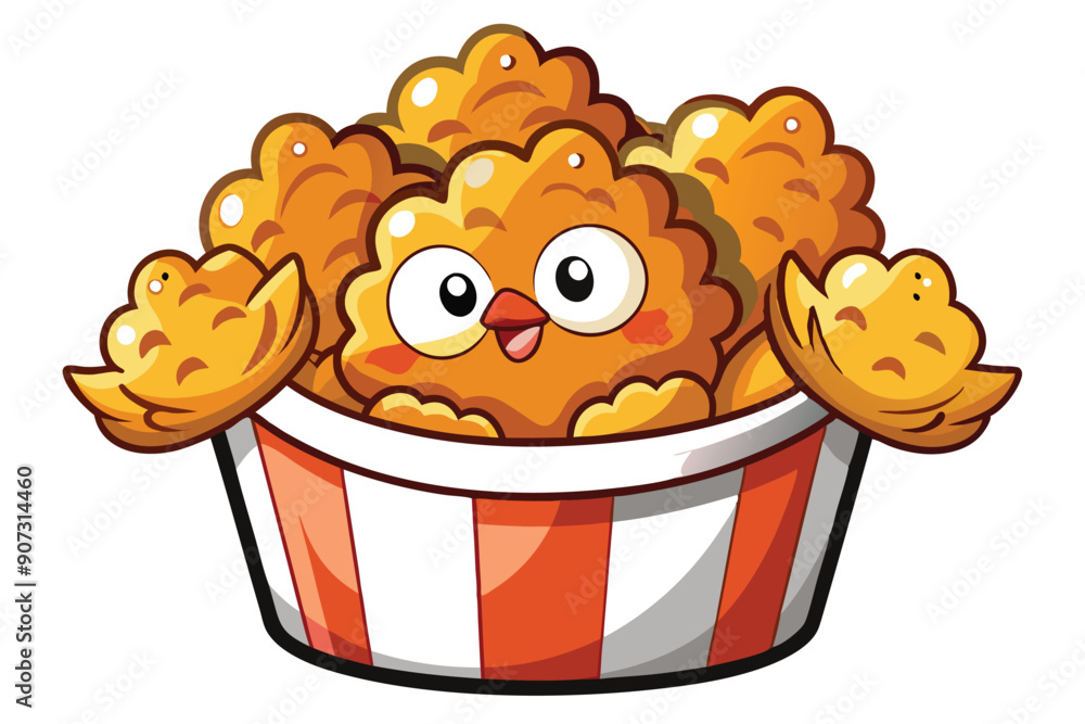 Obraz premium A Cartoon Chicken Inside a Bucket of Fried Chicken