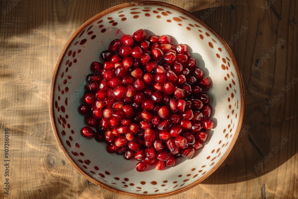 Angel Red Pomegranate in a bowl, Top View, Golden Ratio, Natural Light, Food Photography, indoor Background Angel Red Pomegranate in a bowl, Top View, Golden Ratio, Natural Light, Food Photography, indoor Background