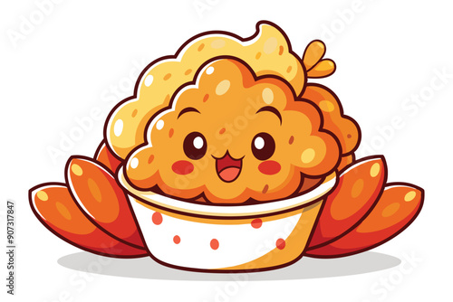 A Cartoon Fried Chicken in a Paper Cup Surrounded by Potato Wedges