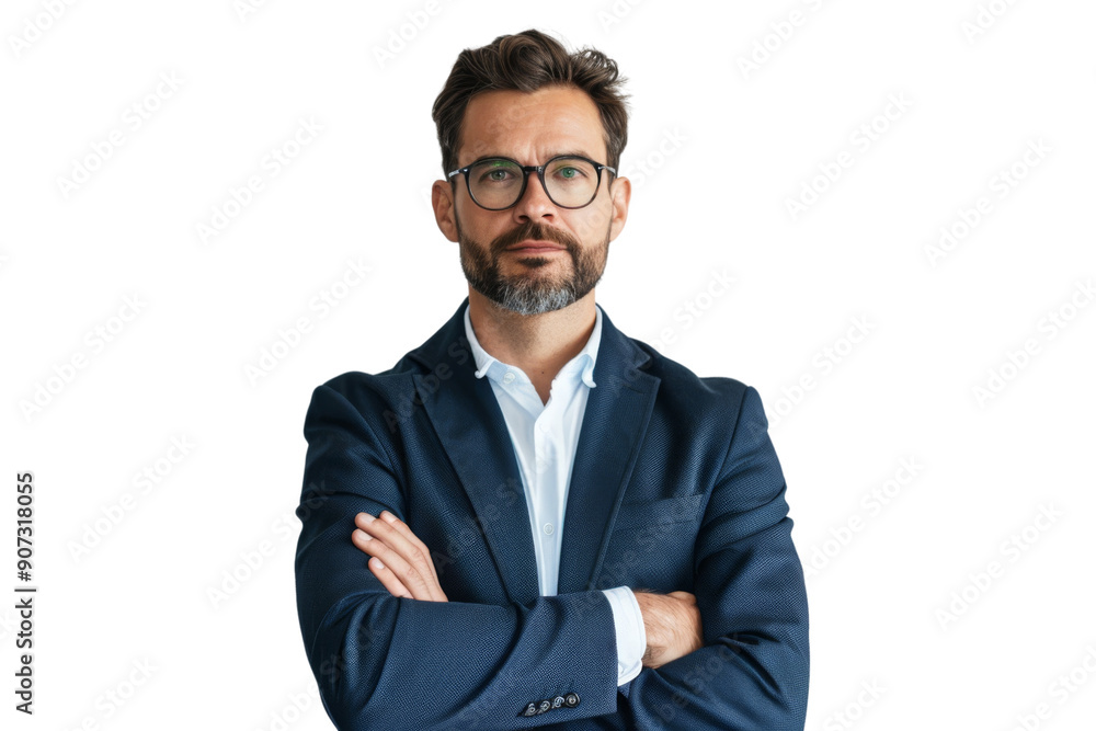 Confident factory manager with crossed arms, isolated on white background Confident factory manager with crossed arms, isolated on white background