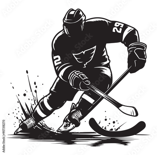 People playing ice hockey silhouette vector illustration.