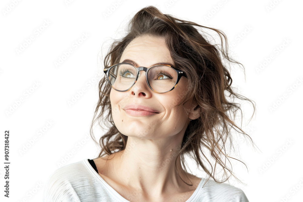 Confident woman with joyful expression, wearing glasses, isolated on white background Confident woman with joyful expression, wearing glasses, isolated on white background