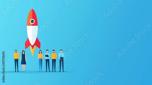 Startup team, market analysis, flat design illustration
