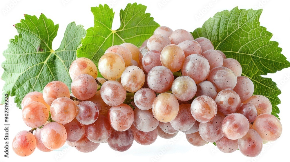 Fototapeta premium Rosy Grapevine Isolated on White Background with Pink Grape Cluster