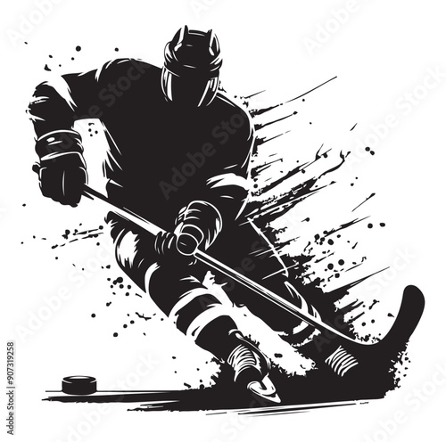 People playing ice hockey silhouette vector illustration.