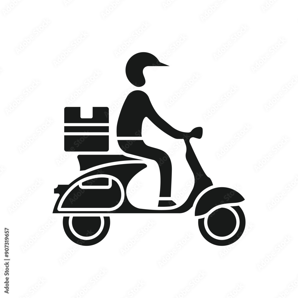 Shipping fast delivery man riding motorcycle icon symbol, Pictogram flat outline design for apps and websites, Track and trace processing status, Isolated on white background, Vector illustration