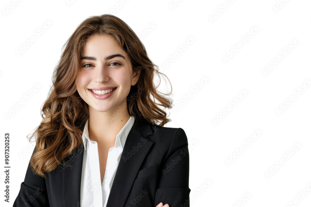 Elegant woman in professional attire smiling, isolated on white background Elegant woman in professional attire smiling, isolated on white background