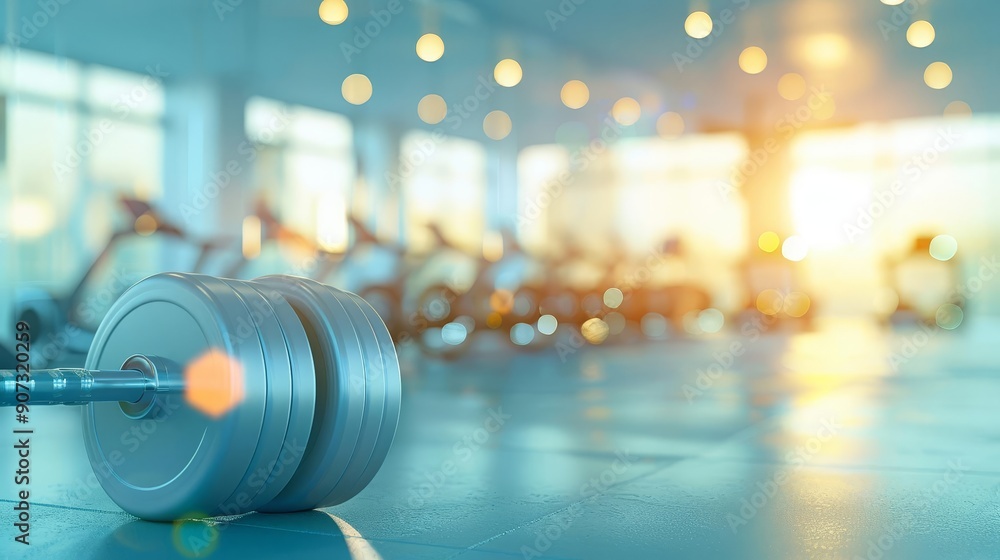 Obraz premium A serene gym scene with a person lifting weights and focusing on strength training as part of their weight loss routine, high detail