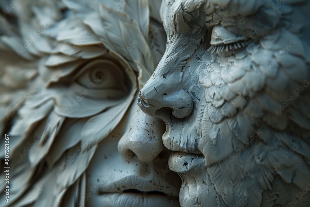 Fototapeta premium Close-Up of Two Intertwined Stone Faces