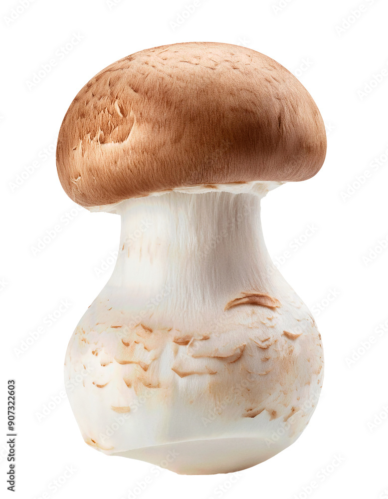 Close-up image of a fresh brown and white mushroom with a smooth cap, isolated on a white background. Perfect for culinary and food-related uses. Close-up image of a fresh brown and white mushroom with a smooth cap, isolated on a white background. Perfect for culinary and food-related uses.