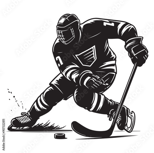 People playing ice hockey silhouette vector illustration.