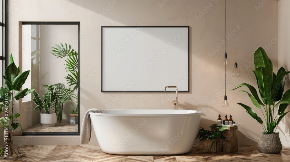 Frame mockup in bath room wall for house interior design, AI generated for ads Frame mockup in bath room wall for house interior design, AI generated for ads