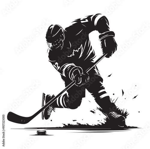 People playing ice hockey silhouette vector illustration.