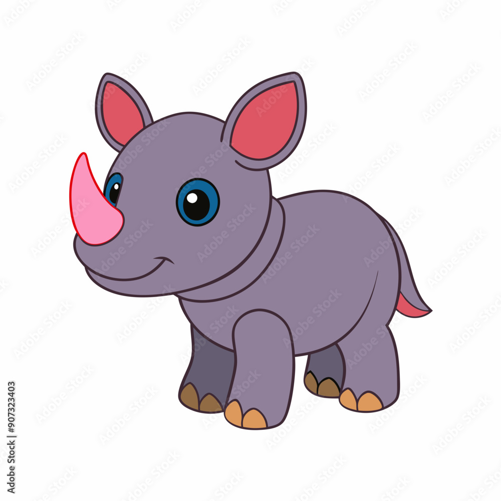 Baby rhinoceros Animal flat vector illustration Baby rhinoceros Animal flat vector illustration