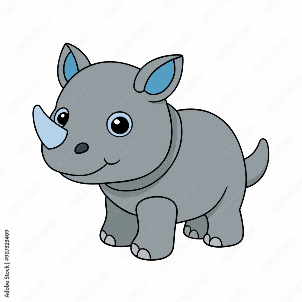 Fototapeta premium Baby rhinoceros Animal flat vector illustration