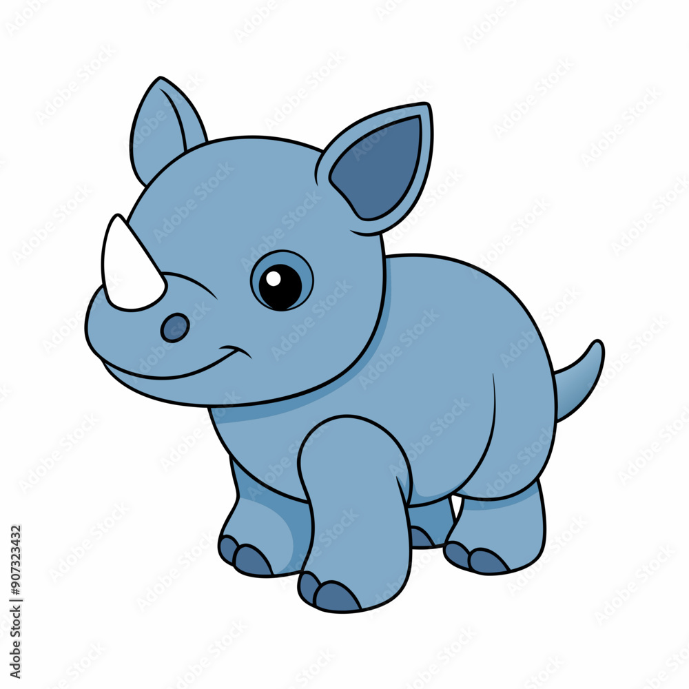 Fototapeta premium Baby rhinoceros Animal flat vector illustration
