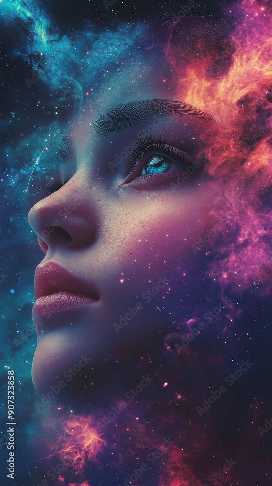 As Galaxy Girl drifts through the universe, her radiant locks shimmer and swirl, creating a mesmerizing dance of light against the infinite void. As Galaxy Girl drifts through the universe, her radiant locks shimmer and swirl, creating a mesmerizing dance of light against the infinite void.