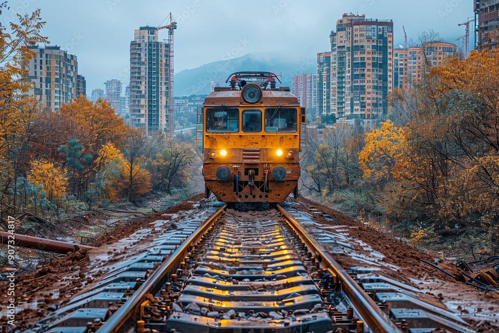 Obraz premium Advanced railway infrastructure equipment for efficient installation using cutting edge technologies