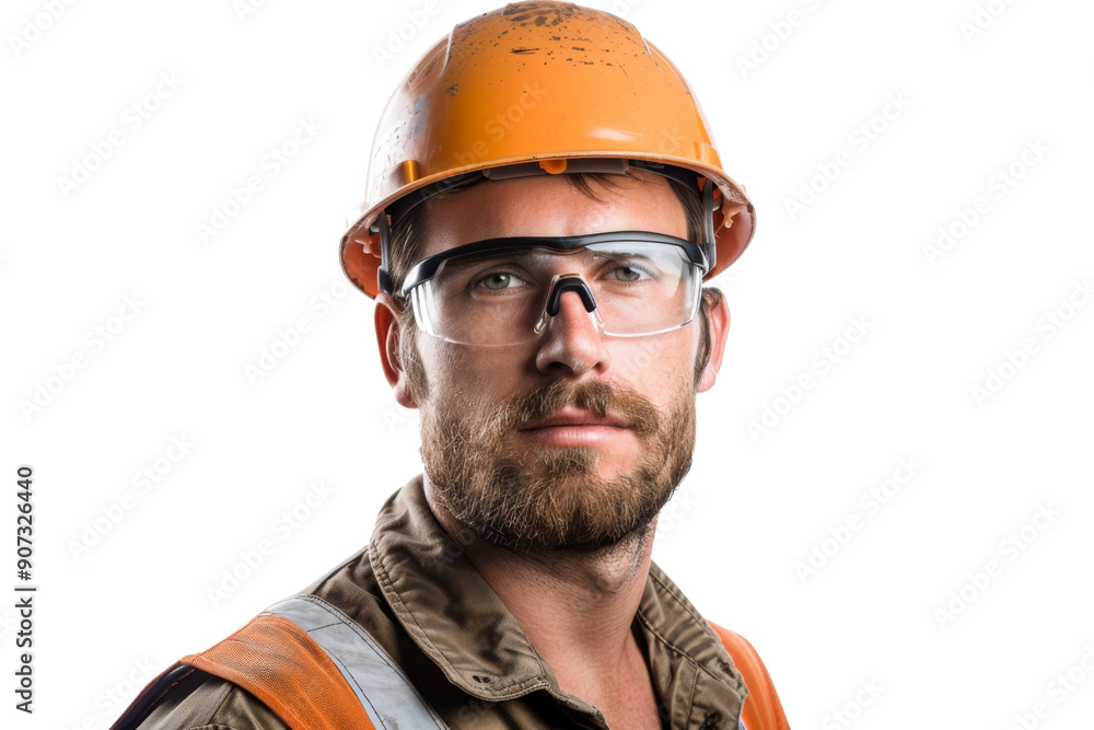 Male electrician wearing a hard hat and safety glasses, confident and professional, Isolated on white background Male electrician wearing a hard hat and safety glasses, confident and professional, Isolated on white background