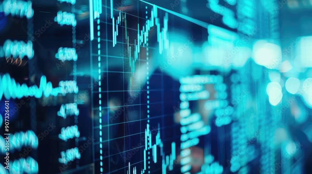 Close-up of stock market charts and data visualization on digital screens, illustrating market trends, financial analysis, and trading activity.. Close-up of stock market charts and data visualization on digital screens, illustrating market trends, financial analysis, and trading activity..