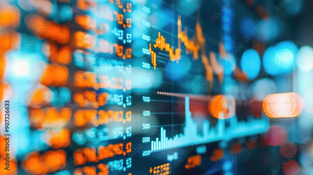 Close-up of stock market charts and data visualization on digital screens, illustrating market trends, financial analysis, and trading activity.. Close-up of stock market charts and data visualization on digital screens, illustrating market trends, financial analysis, and trading activity..