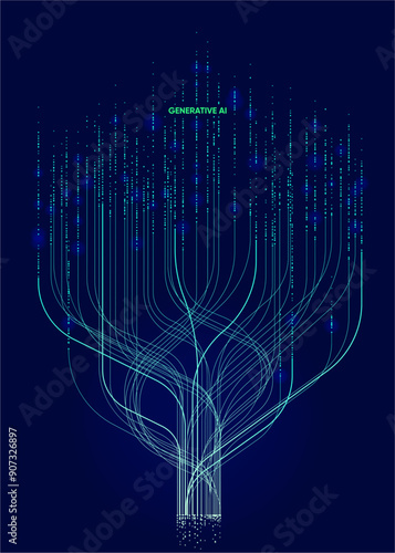 Illustration of abstract stream. Artificial intelligence. Big data, technology, AI, data transfer, data flow, large language model, generative AI, LLM, AGI, NLP