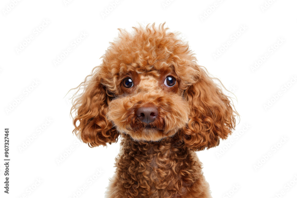 Poodle headshot with curly fur Isolated on white background Poodle headshot with curly fur Isolated on white background