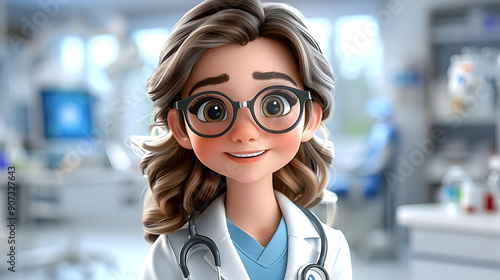 Smiling Cartoon Doctor with Stethoscope