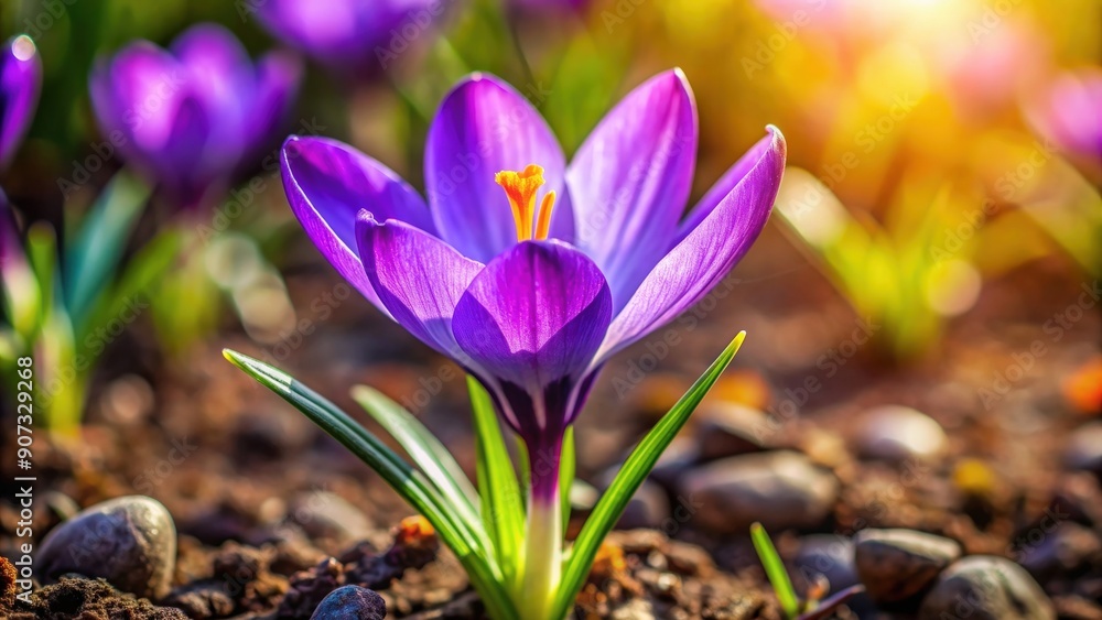 Vibrant purple spring crocus flower blooming in garden, spring, crocus, flower, purple, vibrant, blooming, garden, nature