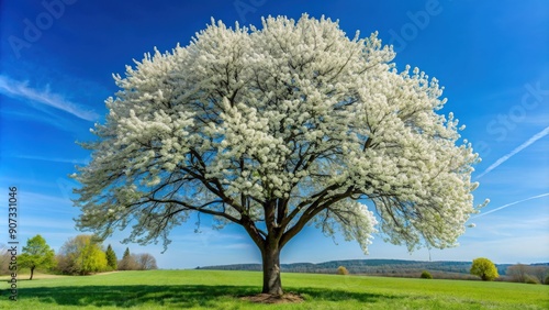 Flowering Bradford pear tree in bloom , spring, white flowers, tree, nature, garden, landscape, blossoms, branches, ornamental photo