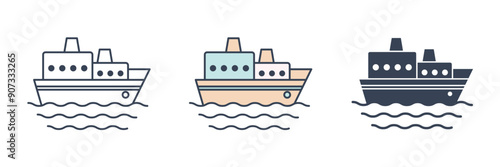 Ferry, Boat, sail, sailing, ship, yacht icon symbol vector illustration isolated on white background
